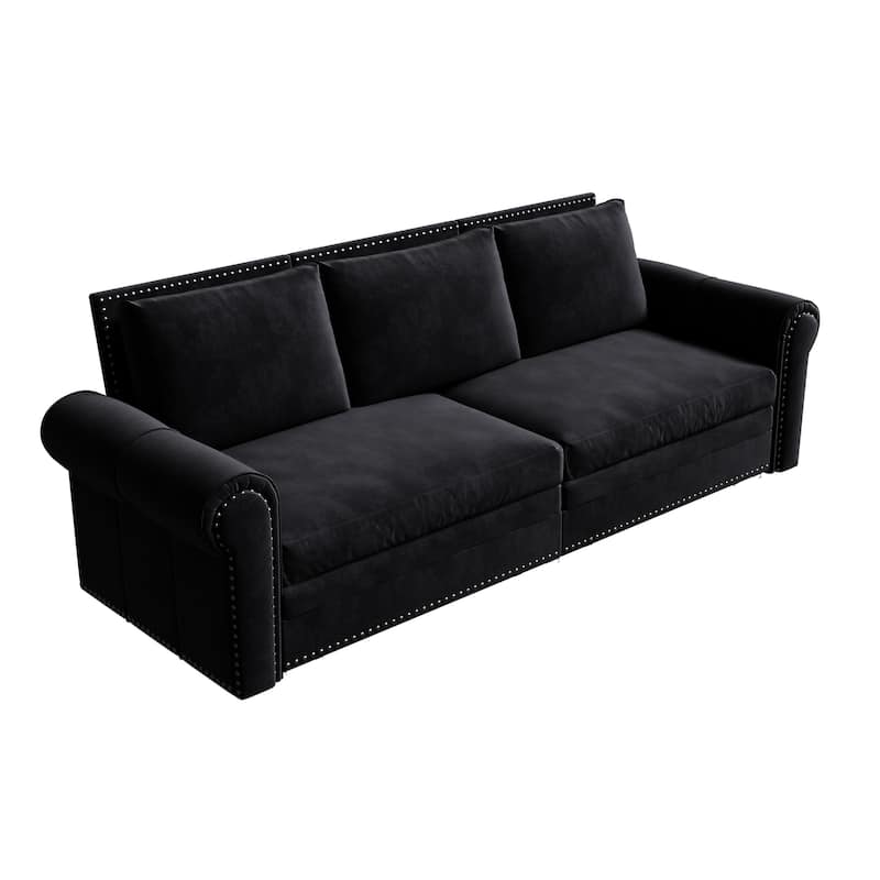 93.7" Chesterfield Velvet Sleeper Sofa, 3-in-1 Convertible Sofa Bed with Nailhead Trim, Rolled Arms, Modern Pull Out Loveseat