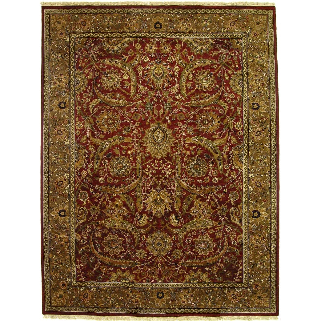 Agra hand-knotted New Zealand Wool Red/Gold Area Rug - 8' Round