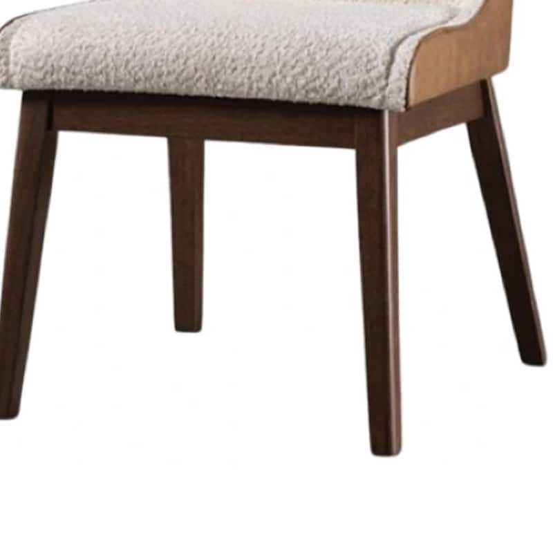 Iken Side Dining Chair Set of 2, Curved Panel Back, Walnut Brown Wood, Beige