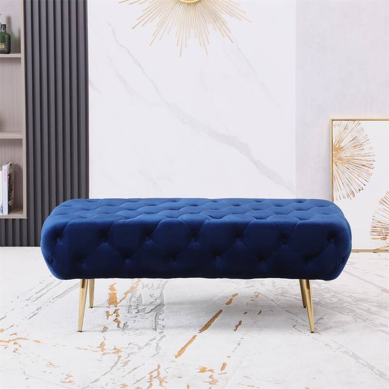 Velvet Tufted Backless Bench with Metal Legs