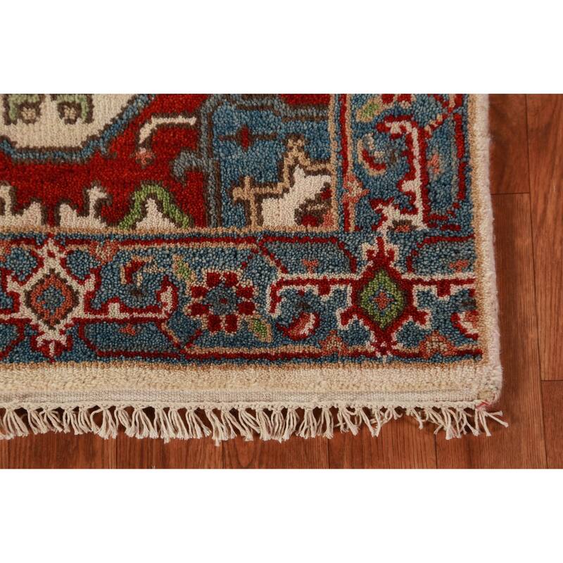 Ivory Heriz Serapi Indian Runner Rug Hand-Knotted Wool Carpet - 2'5"x 8'0"