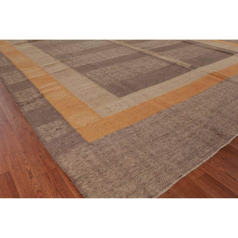 Vegetable Dye Contemporary Kilim Turkish Flatweave Jute Carpet - 9'5" x 12'1" - 9'5" x 12'1" - Brown