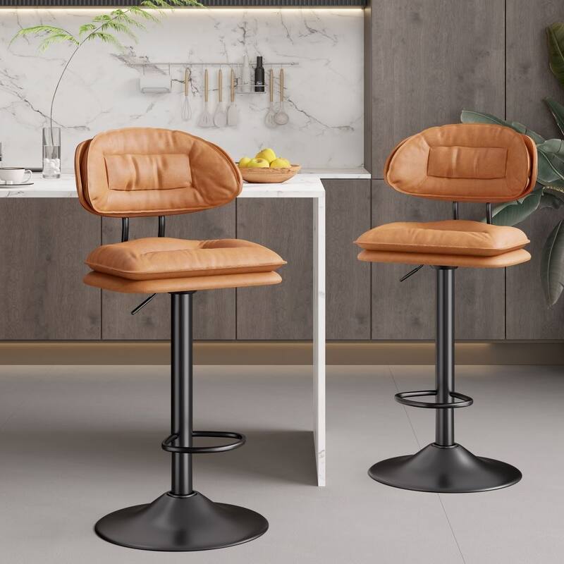 Set of 2 Swivel Bar Stools Adjustable Counter Height - Orange