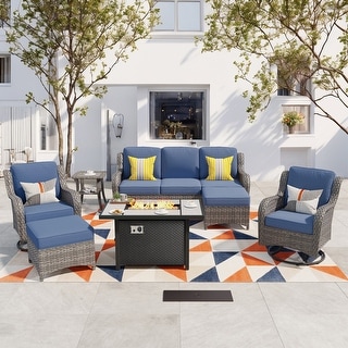 OVIOS 7-piece Patio Swivel Chair Set with 42" Fire Table - Bed Bath ...