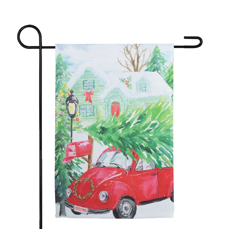 Red Car and Christmas Tree Outdoor Garden Flag 12.5" x 18"