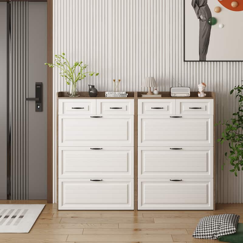 24-Pair White Wood Foldable Shoe Storage Cabinet with 3-Doors 2-Drawers Shoe Rack Organizer,31.5 in. W x 47 in. H