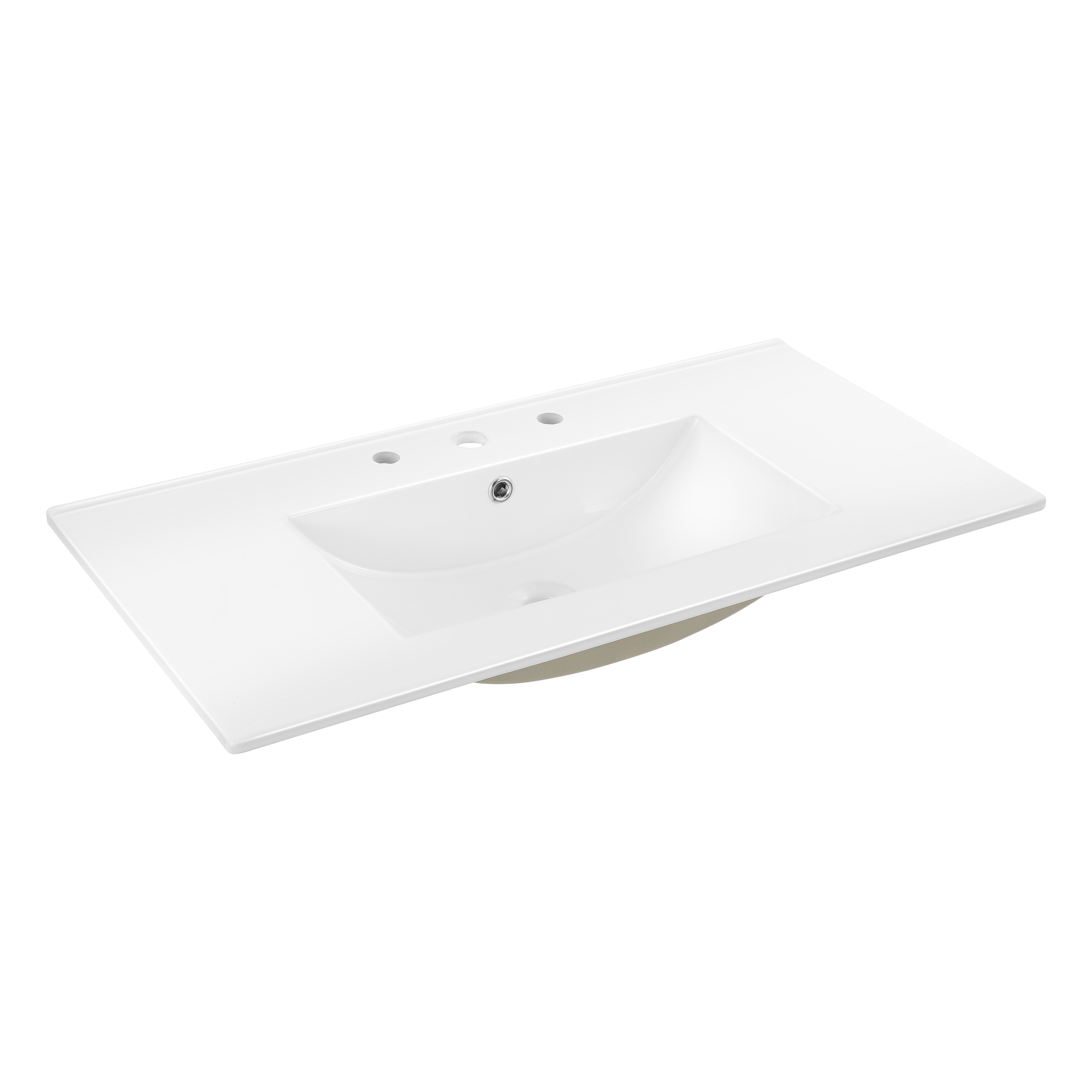 Ancillary 3-Hole Classic Contemporary Rectangular Glossy Ceramic Single Sink Basin Bathroom Vanity Top