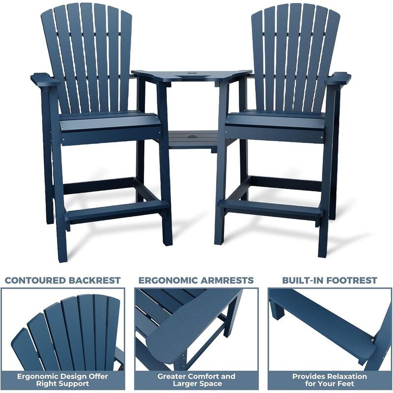 Set of 2 High Adirondack Chairs, Barstools for Deck, Patio, Balcony