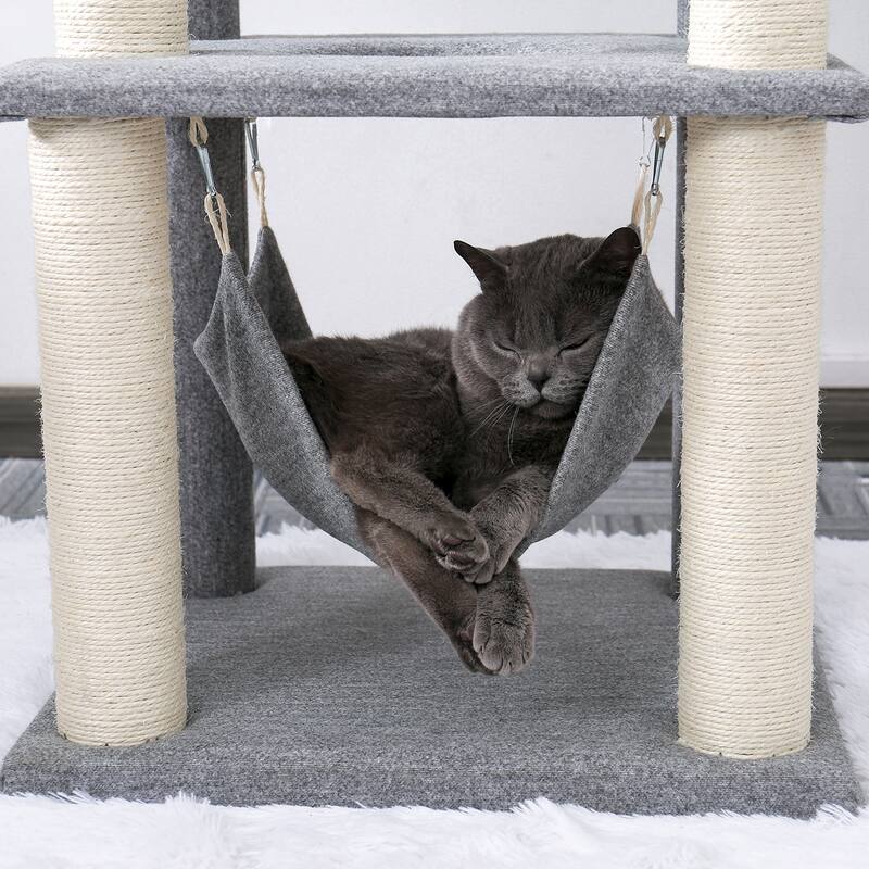 Cat Tree Multi-Level Modern Wooden Cat Tower with Hammock and Scratching Posts and Cat Condo