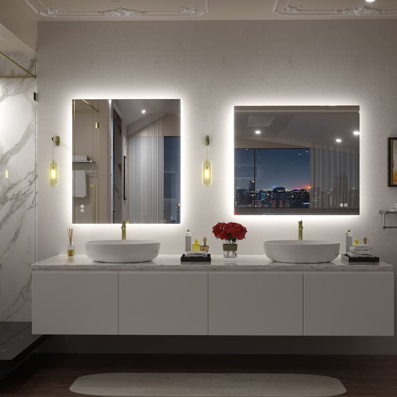 Frameless Anti-Fog 3 Colors Dimmable LED Backlit Wall Bathroom Vanity Mirror