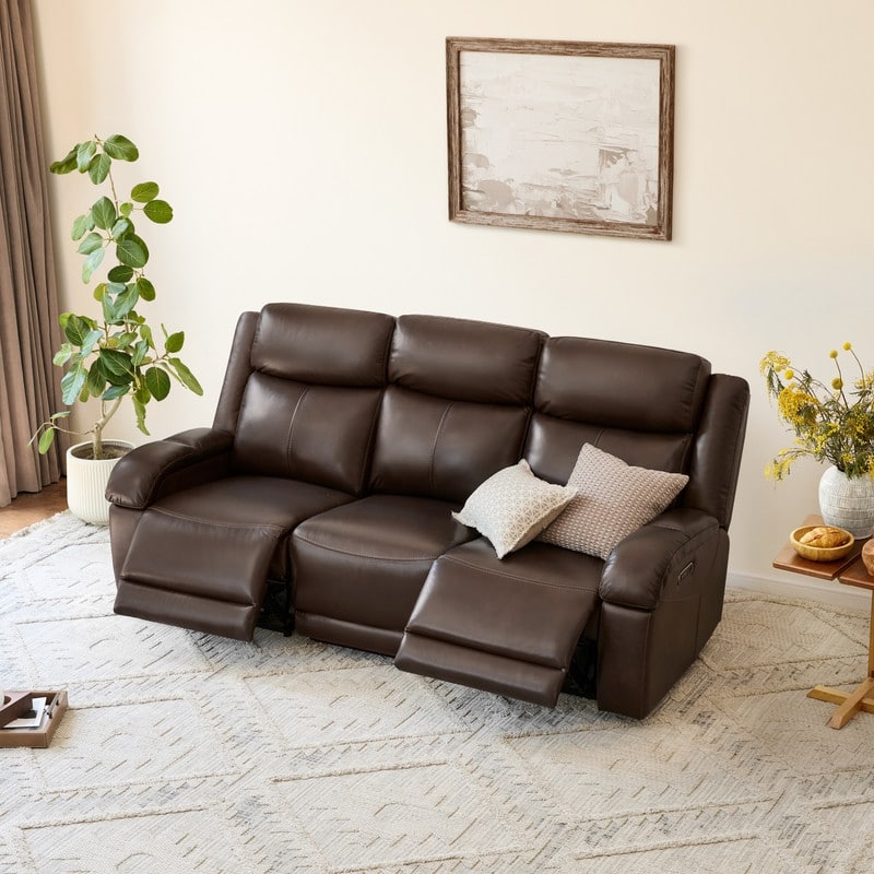 Spruce & Spring Hadlee Genuine leather Reclining Sofa with Multi-Function Console.