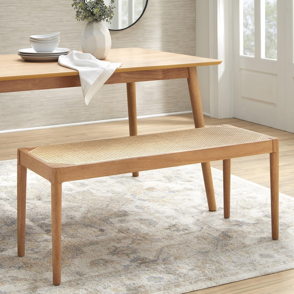 Simple Living Newington Solid Wood Bench with Cane Seat