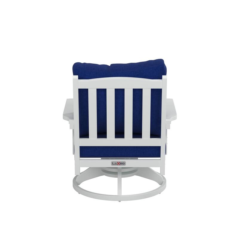 Aspen Rock/Swivel Deep Seating Chairs-White/Navy Cushion (Set of 2)