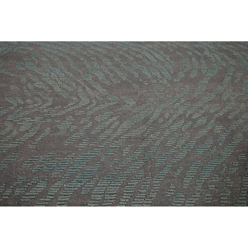 Moroccan Abstract Area Rug Hand-Knotted Oriental Grey Wool Carpet - 7'11"x 10'1"