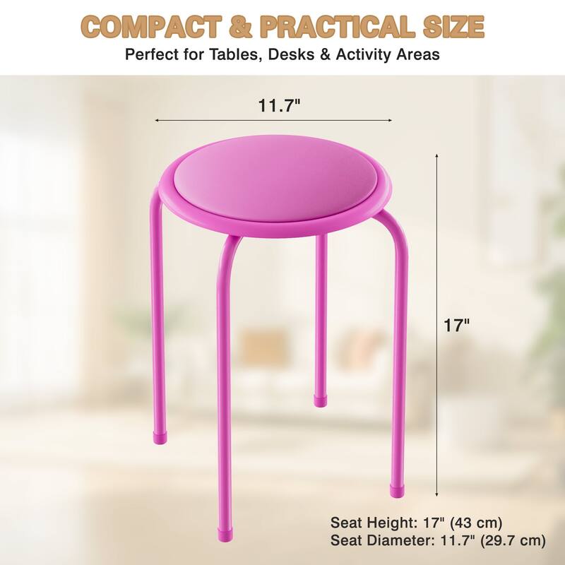 Javlergo Set of 6 Stackable Backless Stools PVC Padded Round Seats with Metal Frame Indoor Outdoor Use for Kitchen Livingroom