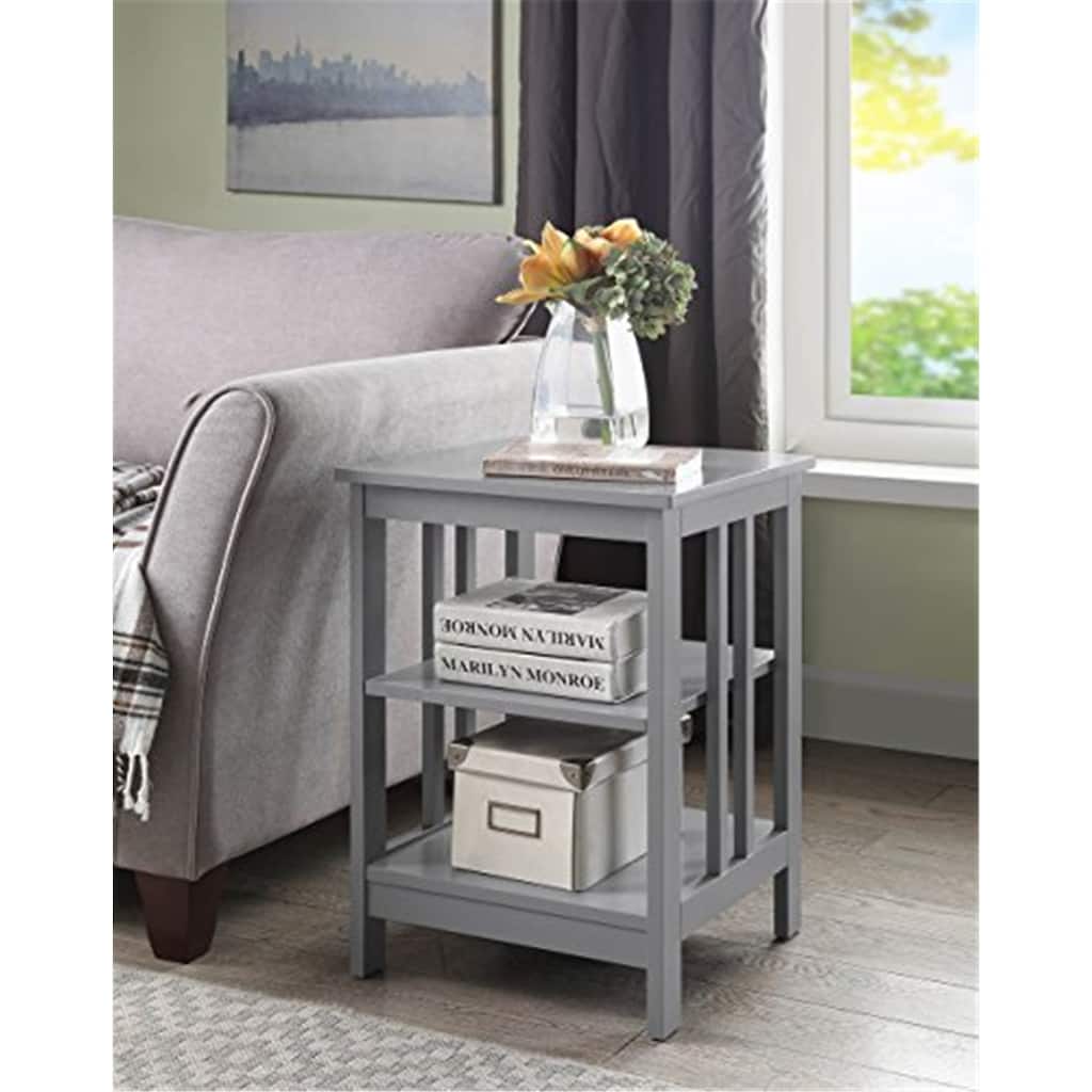 End Table with Smooth Top and Two Open Shelves, Modern Accent Table for Coffee, Tablets, Collectibles, and Everyday Essentials