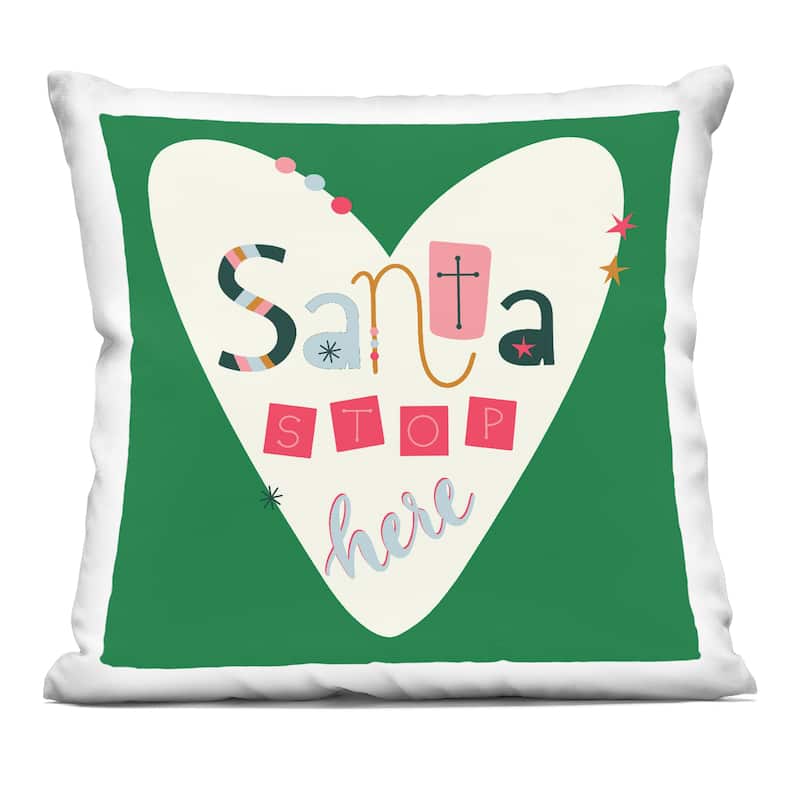 Stupell Santa Stop Here Heart Decorative Printed Throw Pillow Design by Sazerelli Designs - Accent - Polyester - Green - Single