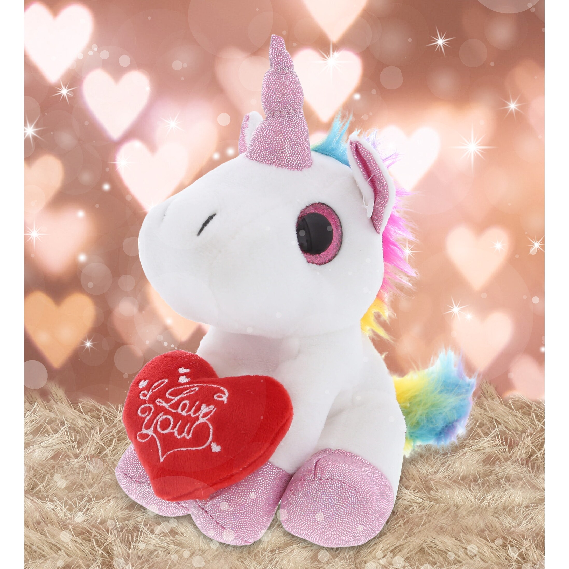 DolliBu I LOVE YOU Plush Sparkling Big Eye White Unicorn Animal with Heart 7 Inches On Sale Bed Bath Beyond 36547799