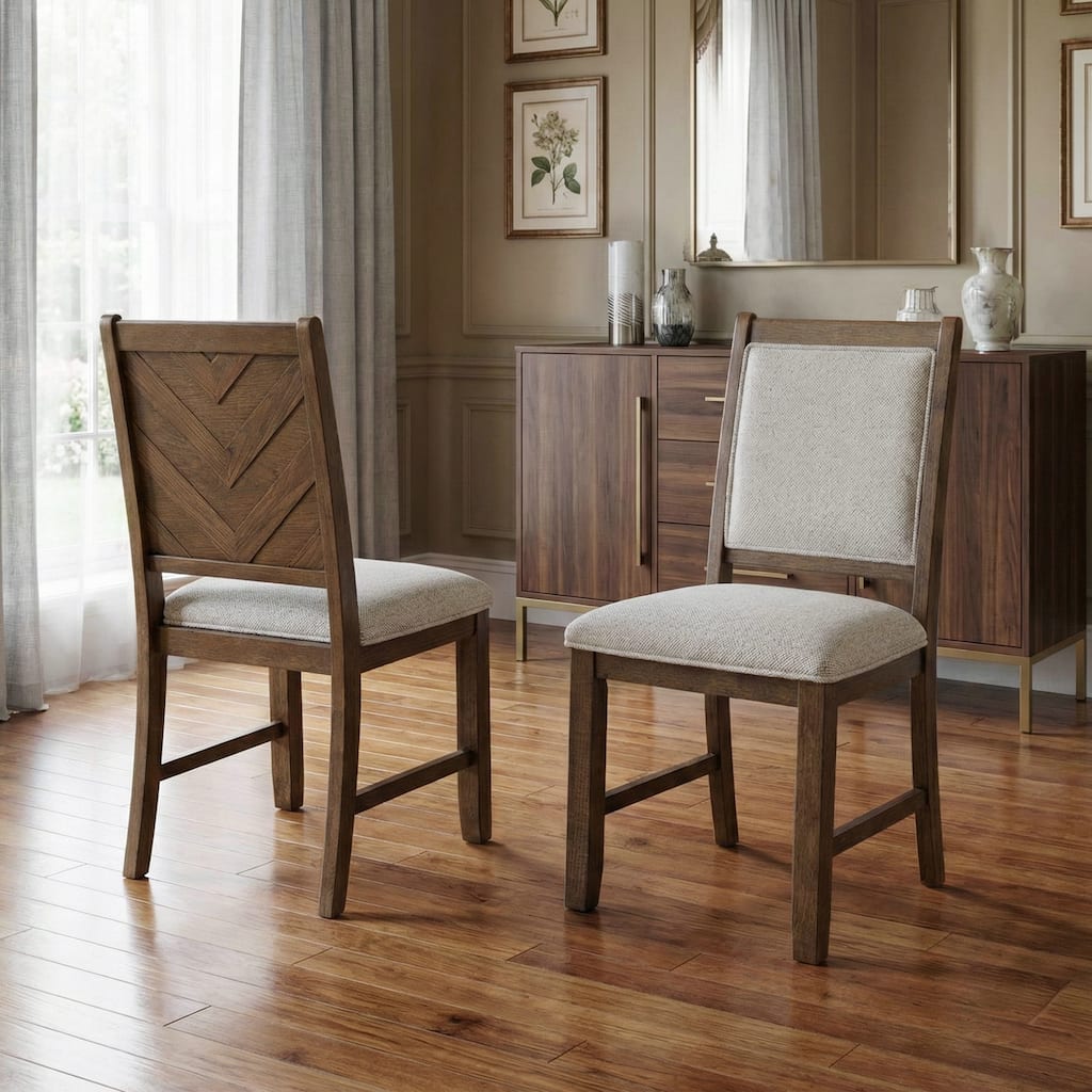 Furniture of America Virex Rustic Solid Wood Upholstered Dining Chairs (Set of 2)