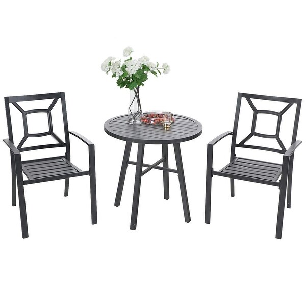 PHIVILLA Metal 3 Piece Patio Bistro Table Outdoor Dining Furniture Set with 2 Chairs 1 Round Table
