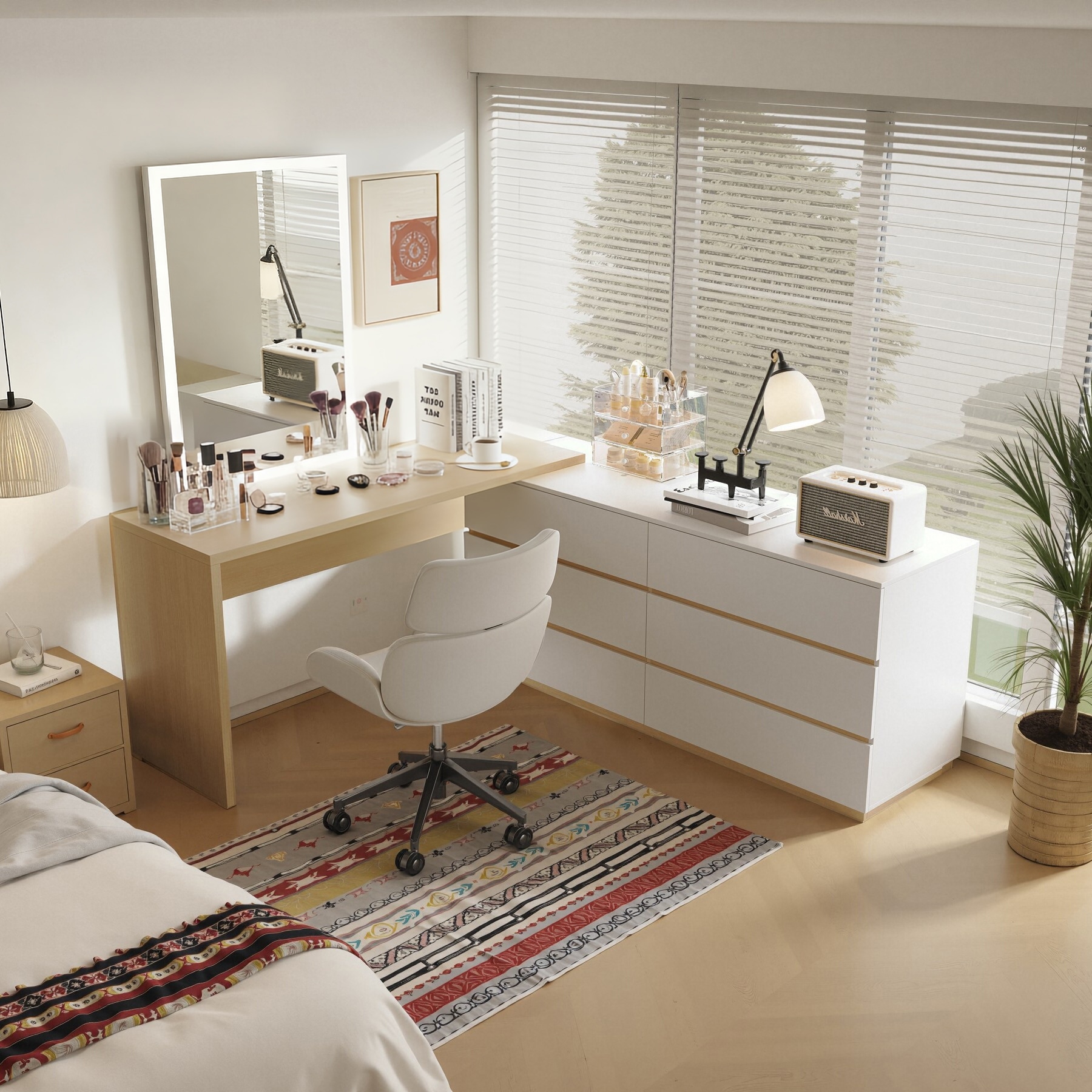 97.63" Modern Home Office Expandable Dresser Desk Combo with 6 Drawers