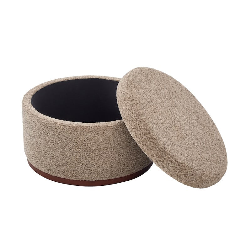 Christopher Knight Home - Rowan Modern Round Upholstered Storage Ottoman with Wood Base