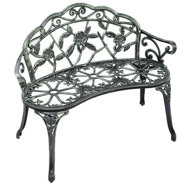 slide 2 of 10, Costway Patio Garden Bench Chair Style Porch Cast Aluminum Outdoor Green