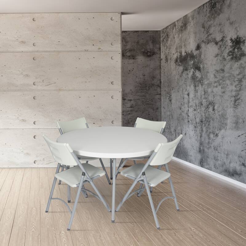 Hampden Furnishings Baldwin Collection 48" Round Folding Table with 4 Gwnyeth Grey Plastic Folding Chairs