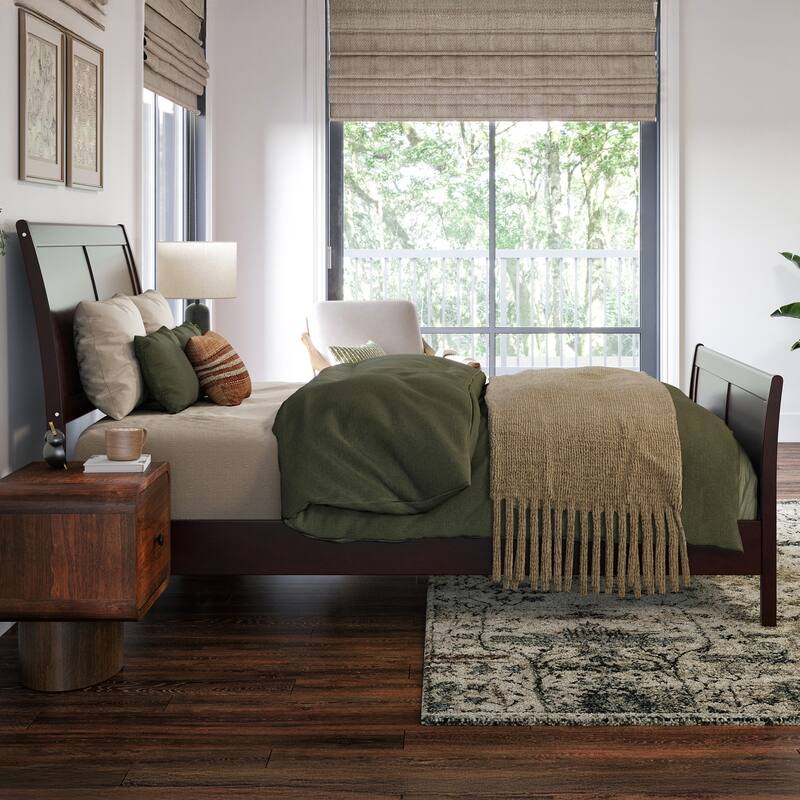 Valencia Solid Wood Low Profile Sleigh Platform Bed with Matching Footboard