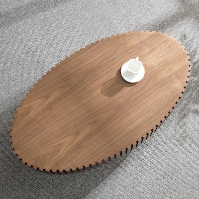 Modern Handcraft Drum Coffee Table Length 43.7 inch Ellipse Coffee Table for Living Room