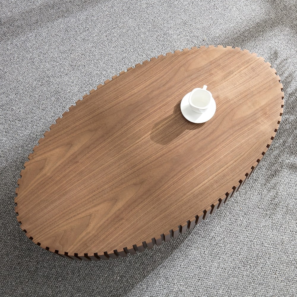 Modern Handcraft Drum Coffee Table Length 43.7 inch Ellipse Coffee Table for Living Room