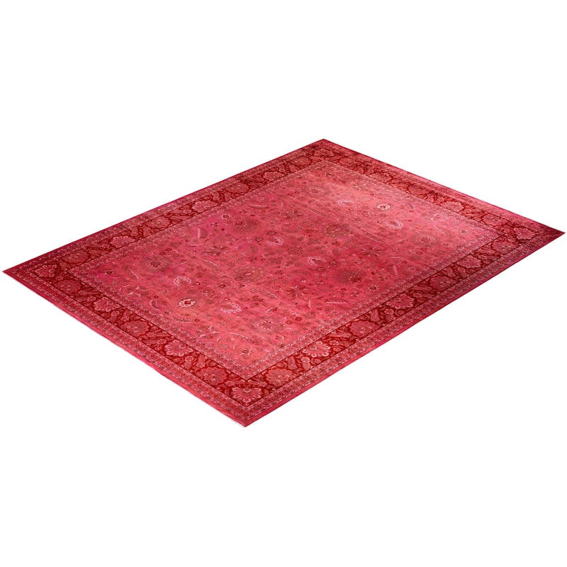 Overton Hand Knotted Wool Vintage Inspired Modern Contemporary Overdyed Pink Area Rug - 9' 2" x 12' 4"