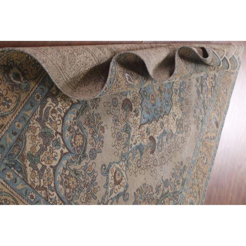 Hand Knotted Oriental 100% Wool Carpet Traditional Floral Beige & Ivories Tabriz Area Rug - 9' 5'' X 6' 5''