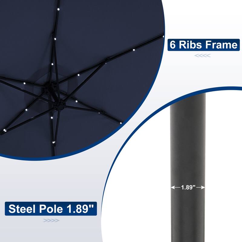 Autlaycil 10ft Offset Hanging Market Patio Umbrella With Base&Solar Lights