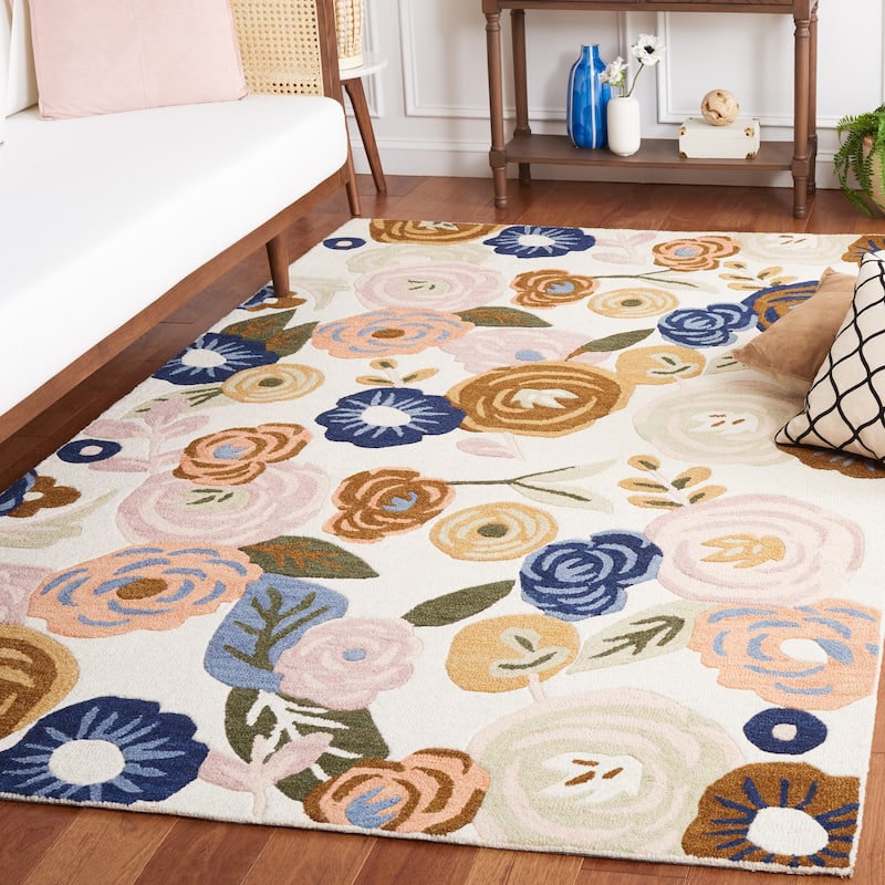 SAFAVIEH Handmade Chelsea Sprig French Country Floral Wool Rug - 3' x 5' - Ivory/Pink