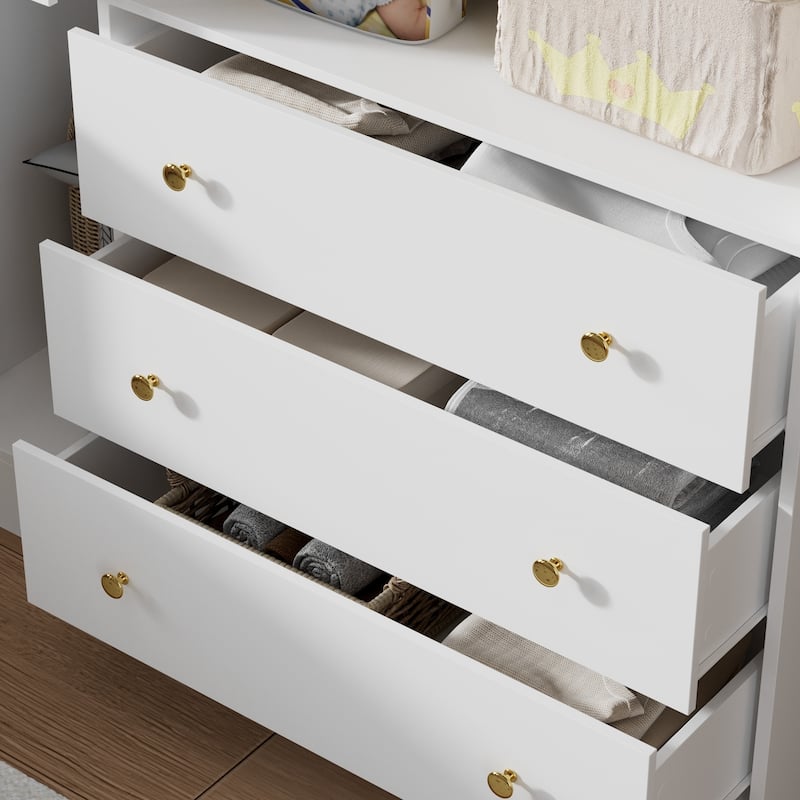 White Dresser with 4 Drawers & 1 Cabinet Double Dresser Changing Table