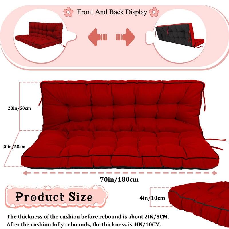 Porch Swing Replacement Cushion, 55in Outdoor Bench Cushions with Backrest Thicken 4"