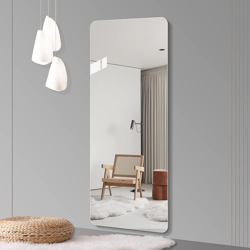 56x15 inch Full Body Round Corner Mirror Wall Hanging 5mm Silver