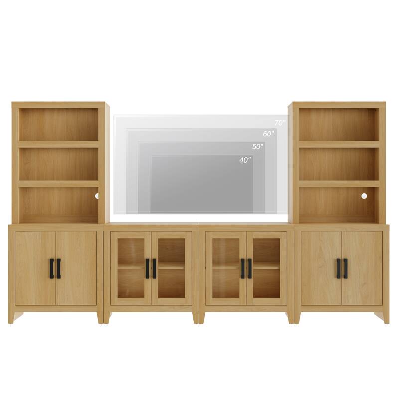 WAMPAT Large Entertainment Center with Bookshelves, Farmhouse TV Stand with Storage Cabinets & Glass Doors
