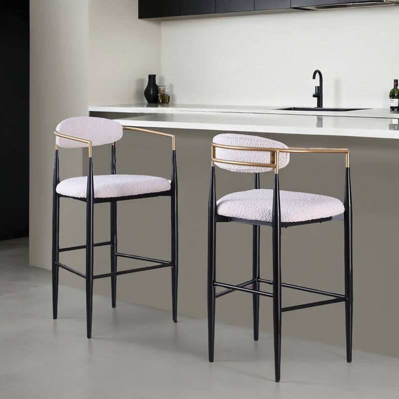 Barstools Set of 2, Counter Height Upholstered Bar Stools with Backs and Iron Legs for Kitchen Island, - Light Beige