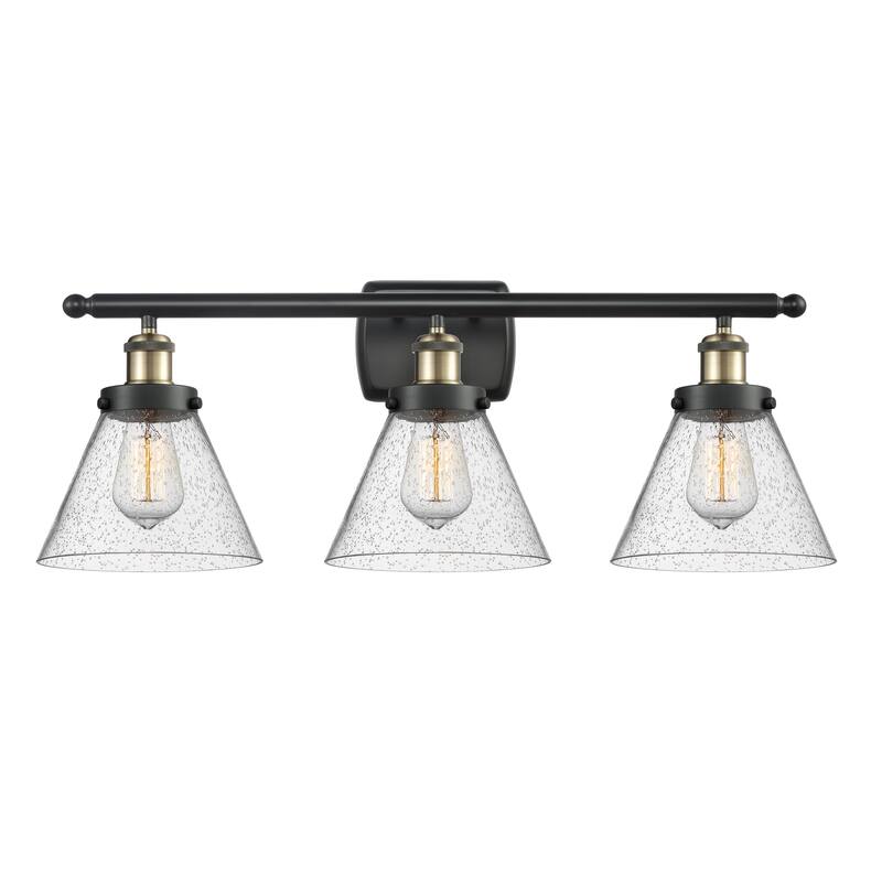 Innovations Lighting Ballston Urban Cone - 3 Light 28" Bath Vanity Light - Black Antique Brass/Seedy