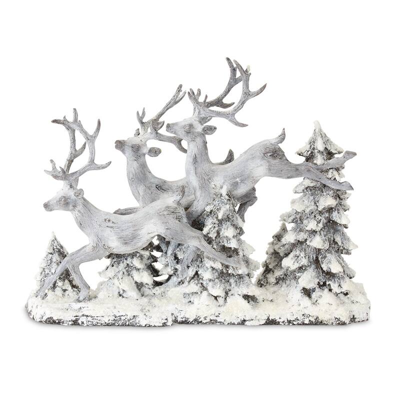 Flocked Deer and Trees Christmas Figurine - 16"