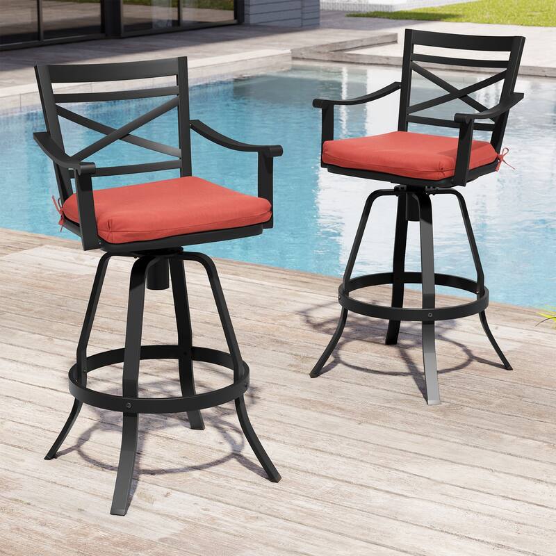 Outdoor Bar Stools Patio Cast Aluminum Swivel Barstools with Sunbrella Cushion