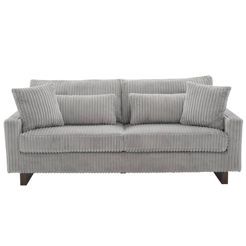 Modular Loveseat Sectional Sofa, 80.3" Corduroy 2-Seater Couch, Modern Square Armrest Sofa with Wooden Leg and Pillows