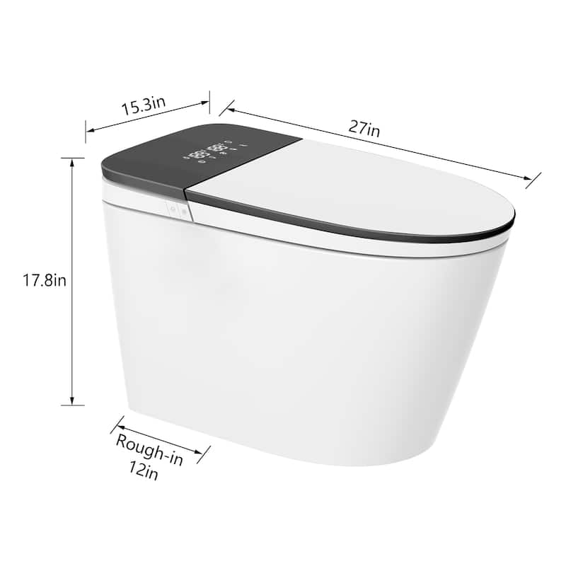 Voice Control Smart Bidet Toilet with 1.28 GPF Flush Auto Open & Close, Heated Seat, LED Display,Chair Height and Foam Shield