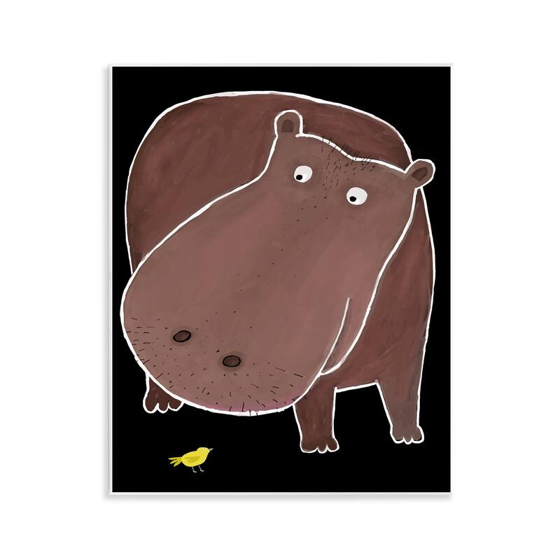 Stupell Hippo & Bird on Black Wall Plaque Art Design By Carla Daly - 11 x 14