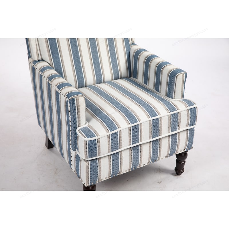 Linen Armchair with Blue and White Striped