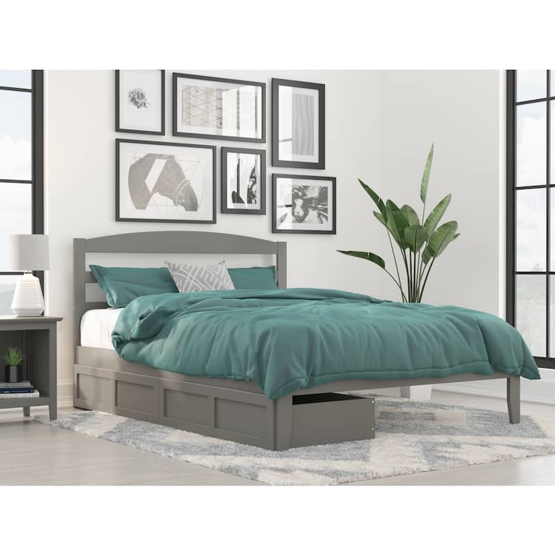 Vintage Platform Bed with Drawers, Queen Size Bed Frame, Grey Finish, Modern Style Bedroom Furniture