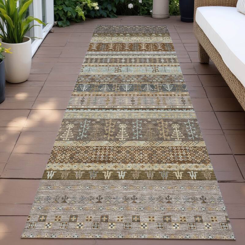 Machine Washable Indoor/Outdoor Global Kilim Chantille Rug - Brown - 2'3" x 7'6"