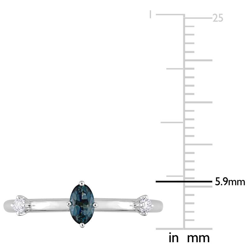 Miadora 10k White Gold London Blue Topaz and White Topaz 3-Stone Stackable Oval Ring